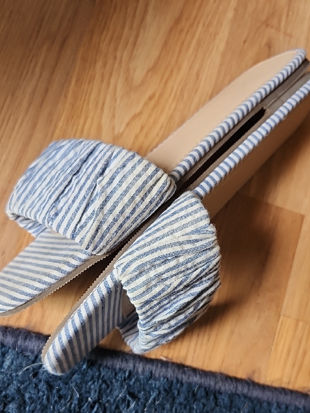 LOFT Blue and White Striped Ruched Slide Mules - Picture 7 of 8